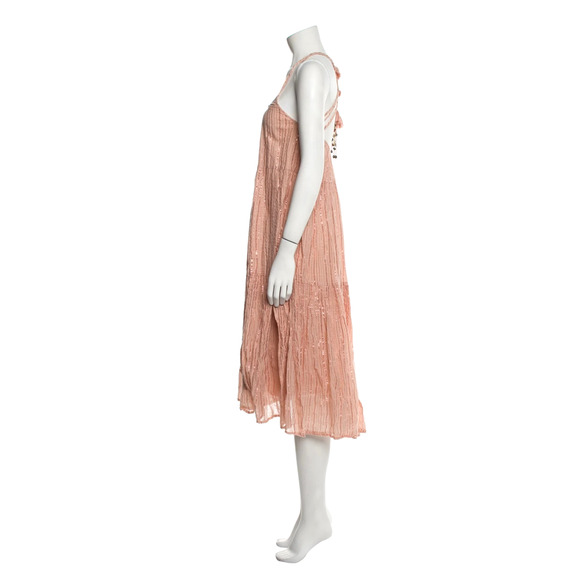 Ulla Johnson S Samara Cotton Low Back Tent Midi Dress Metallic Stripe Peach Pink - Picture 9 of 10